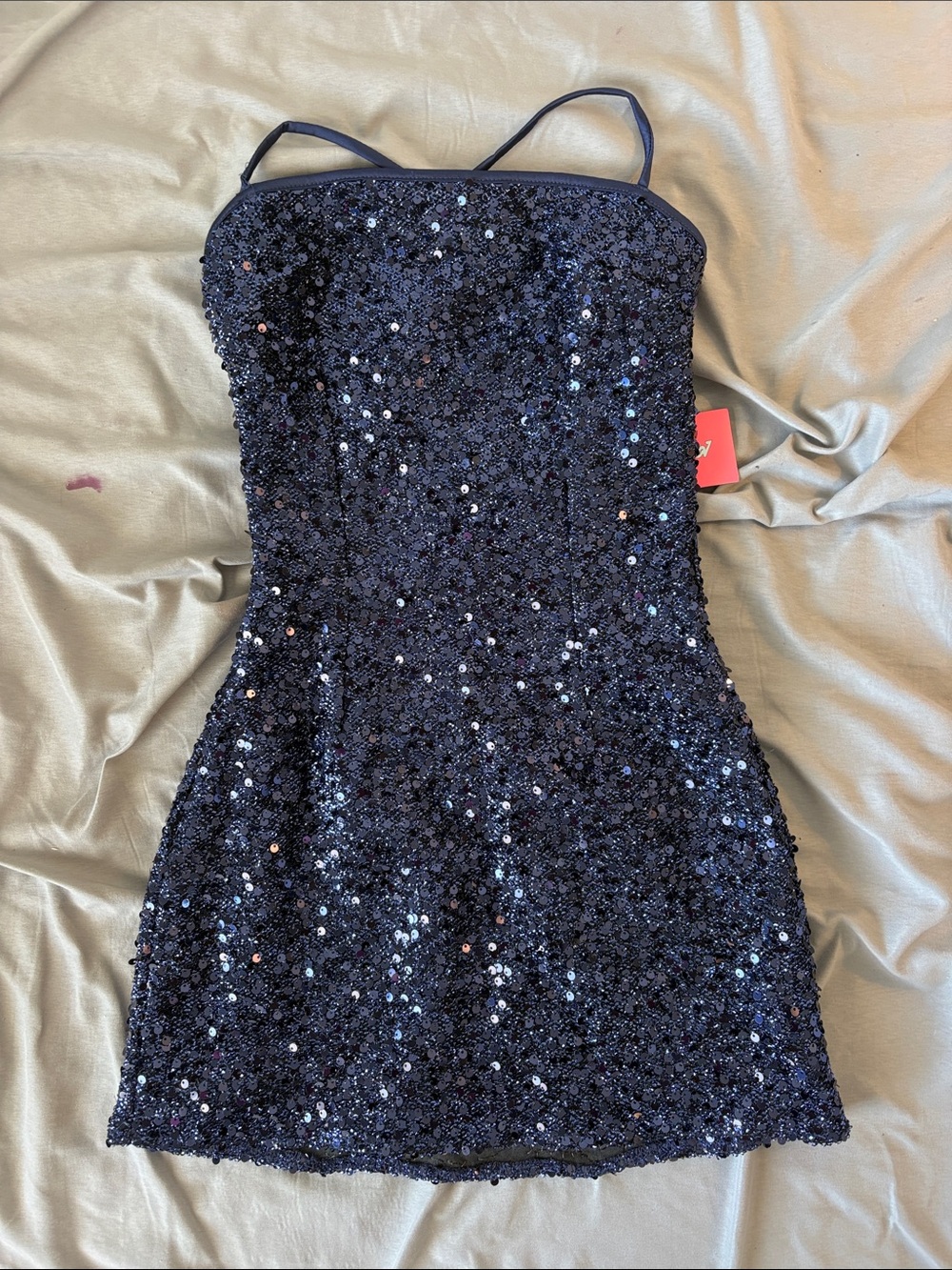 Edikted Navy Sequin Strapless Mini Dress